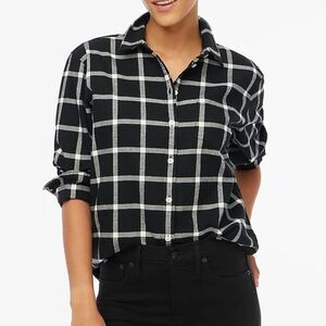 J Crew Flannel Plaid Black White Button Down Long Sleeve Shirt Size S